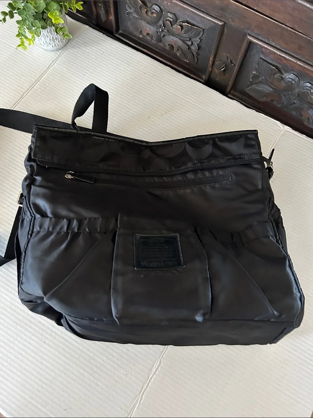 Coach Black Signature Nylon Messenger Bag with Changing Pad